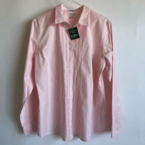 L.L.Bean Womens Pink Wrinkle-Resistant Cotton Shirt Large Long Sleeve Button New - Picture 1 of 9